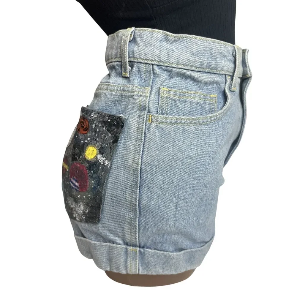 American Apparel Jeans Upcycled Denim Shorts Size 26 High Waist Cuffed USA Artsy